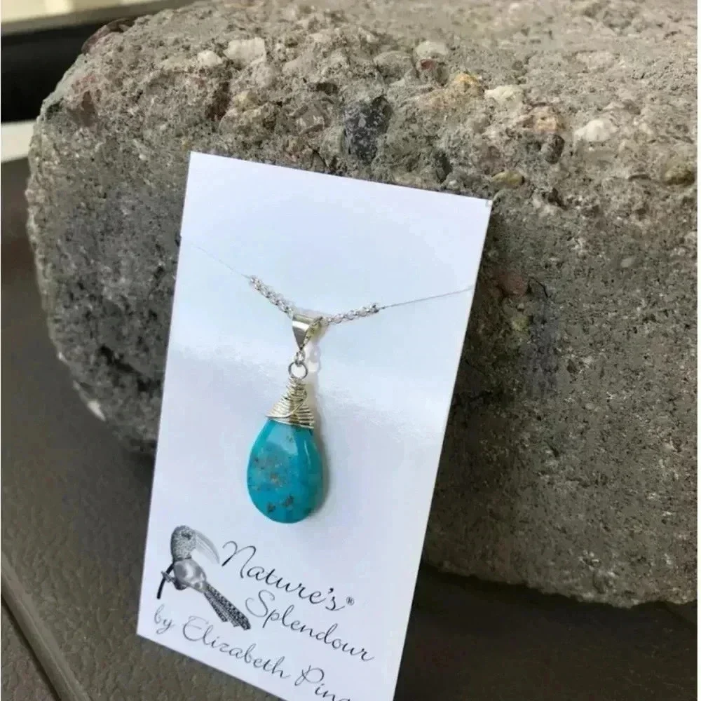 Turquoise Pendant, Blue Pendant , Real Turquoise Gemstones, Matrix Turquoise - Picture 4 of 5